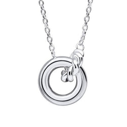 Linked circles necklace with rope texture in silver.