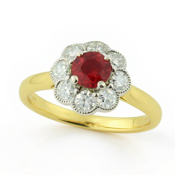 Ruby and Diamond Cluster Ring in 18ct Gold