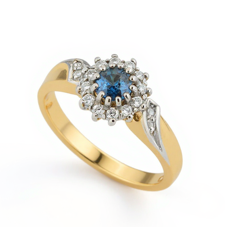 Sapphire and Diamond Cluster Ring in 9ct Yellow Gold