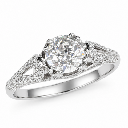 Pre-owned Old Cut Diamond Art Deco Style Ring with Diamond Set Shoulders, 0.70ct