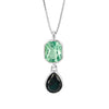 Green crystal octagon and teardrop shaped pendant and chain in silver.