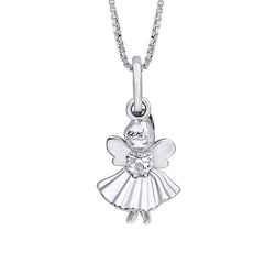 Diamond set fairy pendant and chain in silver.