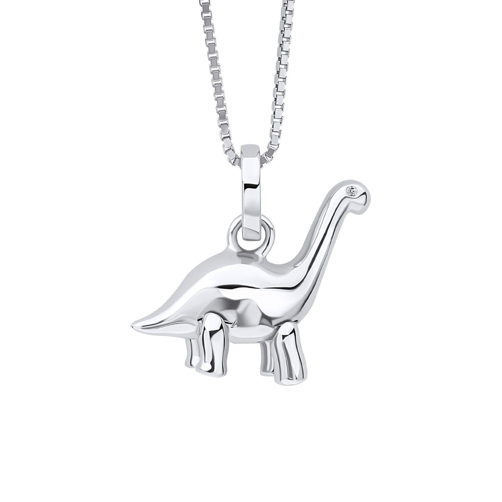 Diamond set brontosaurus pendant and chain in silver.