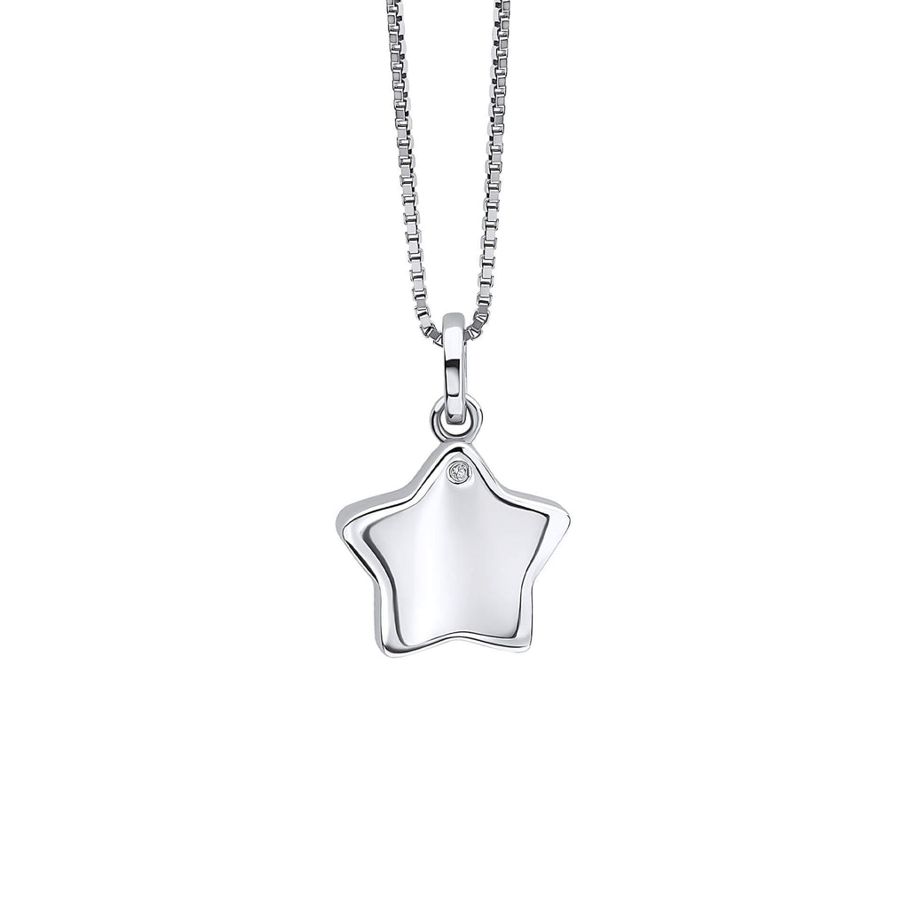 Diamond set star locket and chain in silver.