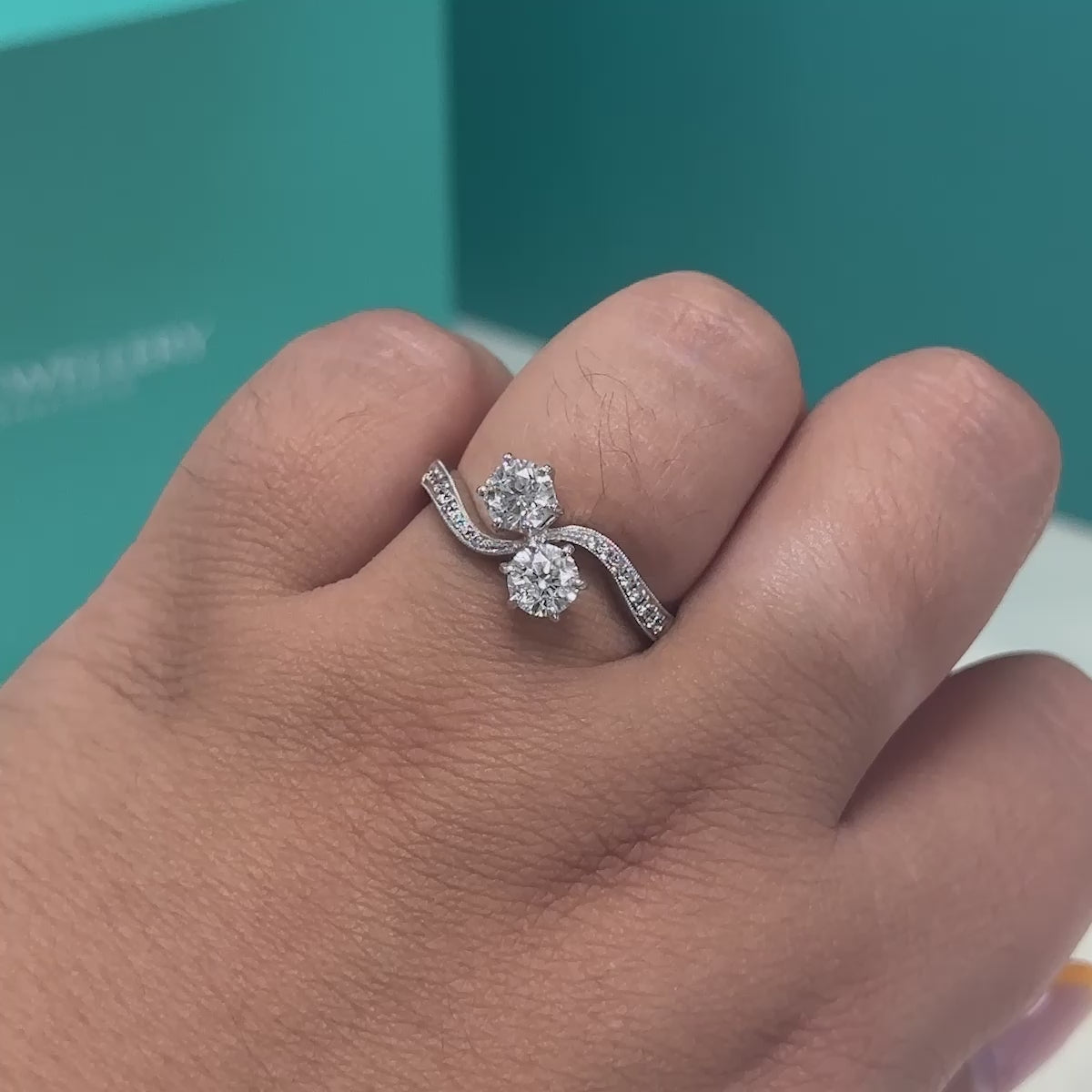 Diamond twist two stone ring in 18ct white gold, 1.13ct