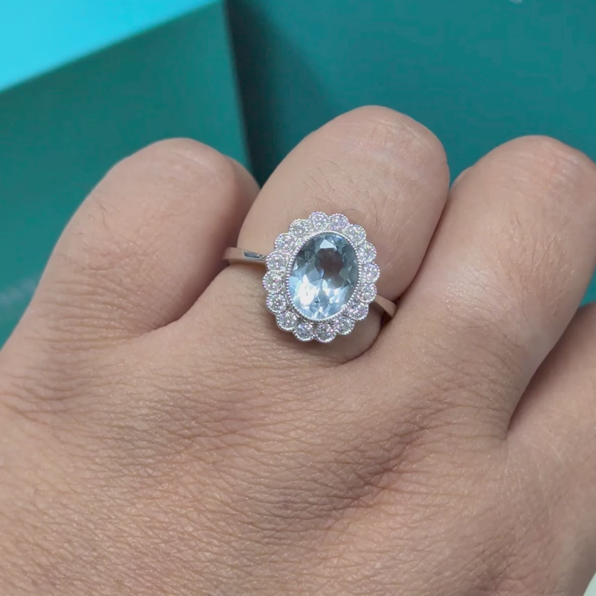 Aquamarine &amp; Diamond Engagement Ring in 18ct White Gold, 1.98ct