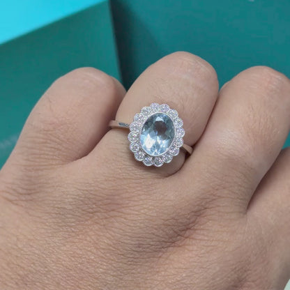 Aquamarine &amp; Diamond Engagement Ring in 18ct White Gold, 1.98ct
