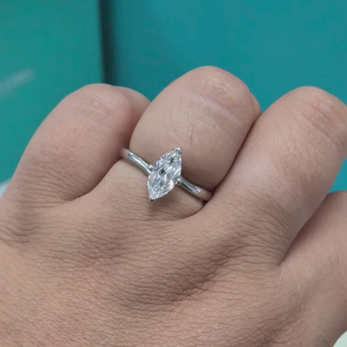 Marquise Cut Diamond Solitaire Engagement Ring in Platinum, 0.90ct
