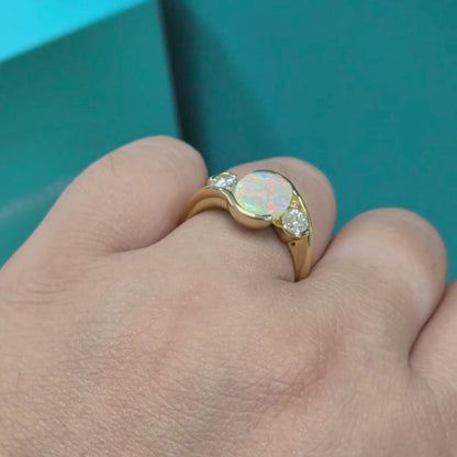 Opal &amp; Diamond Three Stone Ring in 18ct Yellow Gold, 1.82ct