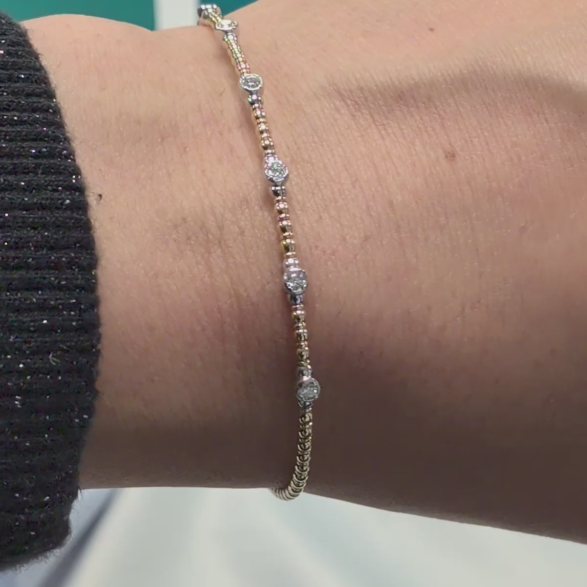 Diamond Set Bangle in 14ct White and Yellow Gold, 0.25ct