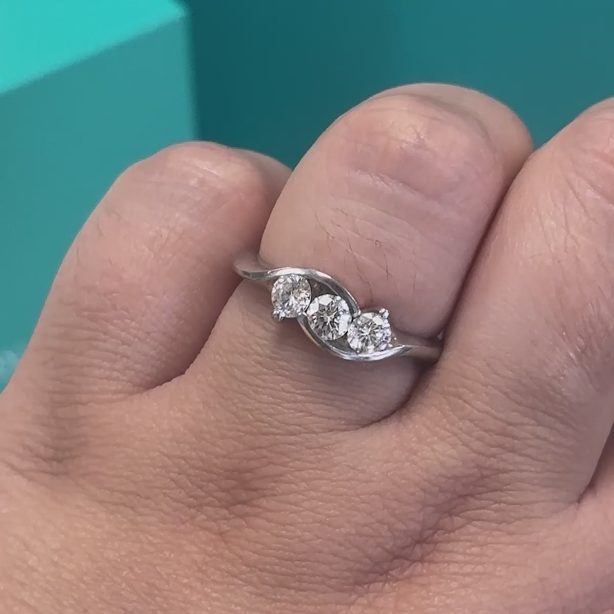 Diamond crossover three stone ring in 18ct white gold, 0.75ct