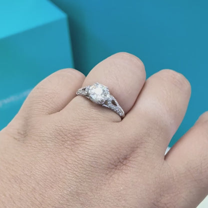 Pre-owned Old Cut Diamond Art Deco Style Ring with Diamond Set Shoulders, 0.70ct