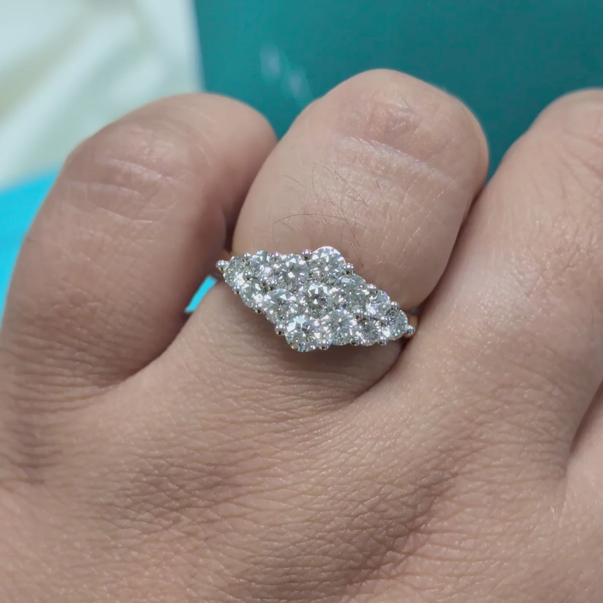 Diamond Elongated Cluster Engagement Ring in 18ct Yellow Gold, 1.25ct