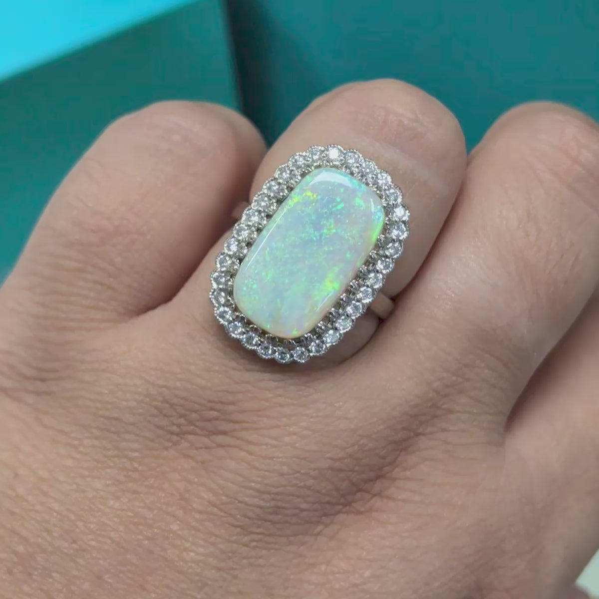 Opal &amp; Diamond Cluster Dress Ring in Platinum, 4.97ct