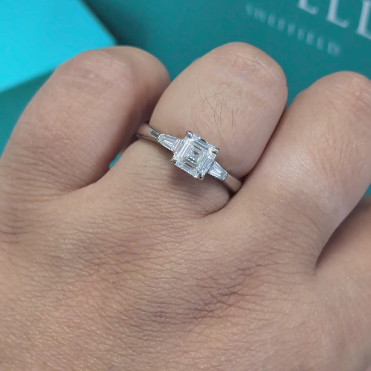 Laboratory Grown Asscher Cut Diamond Ring with Diamond Set Shoulders in Platinum, 1.24ct