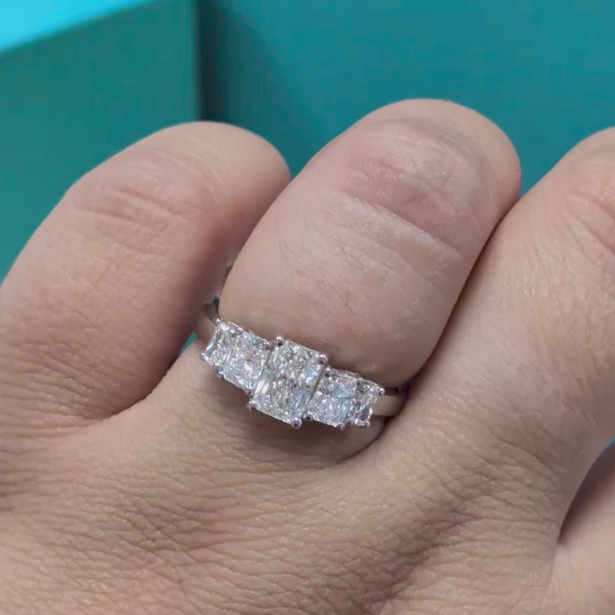 Radiant Cut Diamond Five Stone Engagement Ring in Platinum, 1.61ct