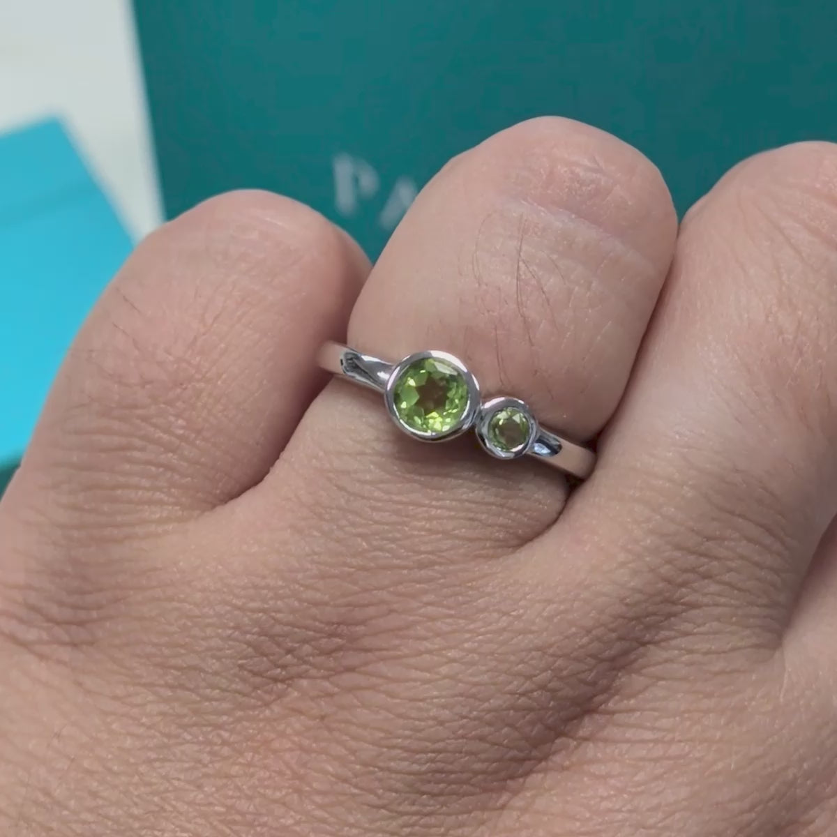Peridot Two Stone Dress Ring in Silver