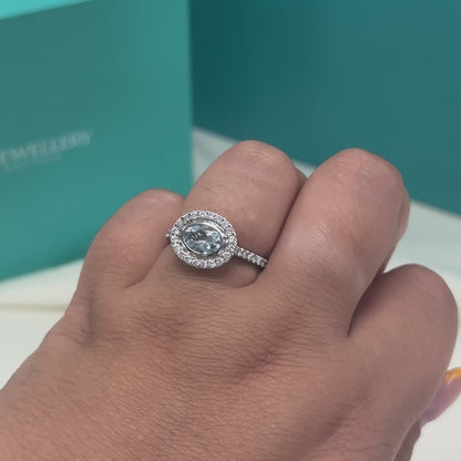 Aquamarine and Diamond Halo Cluster Ring in Platinum | 0.60ct