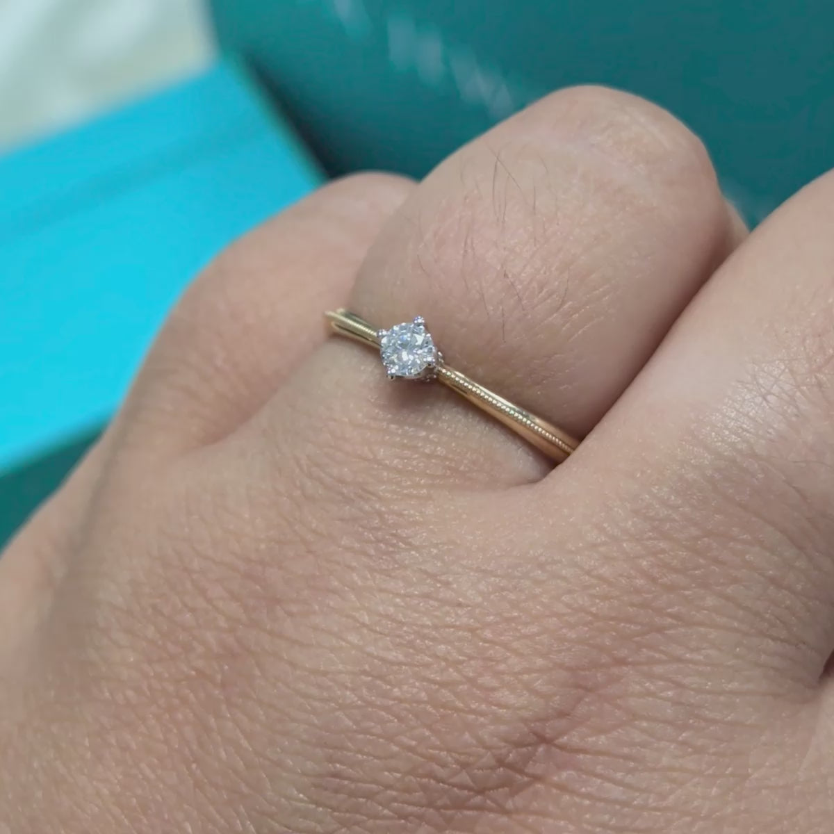 Diamond Solitaire Engagement Ring in 9ct Yellow Gold with Beaded Shoulders and Diamond Bezel, 0.14ct