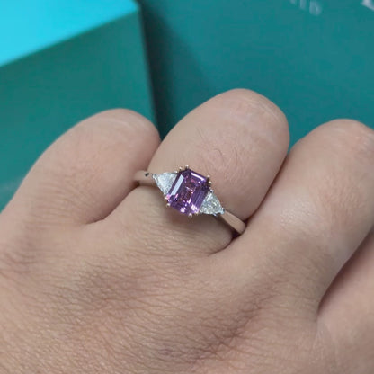 Fancy Purple Sapphire &amp; Diamond Three Stone Ring in 18ct White Gold, 1.59ct
