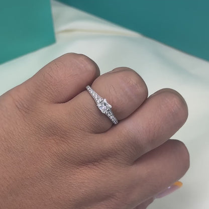 Princess Cut Diamond Solitaire with Diamond Set Shoulders in 18ct White Gold, 0.72ct