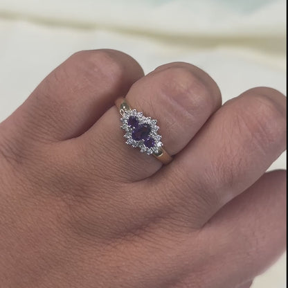 Amethyst and Cubic Zirconia Cluster Ring in 9ct Gold