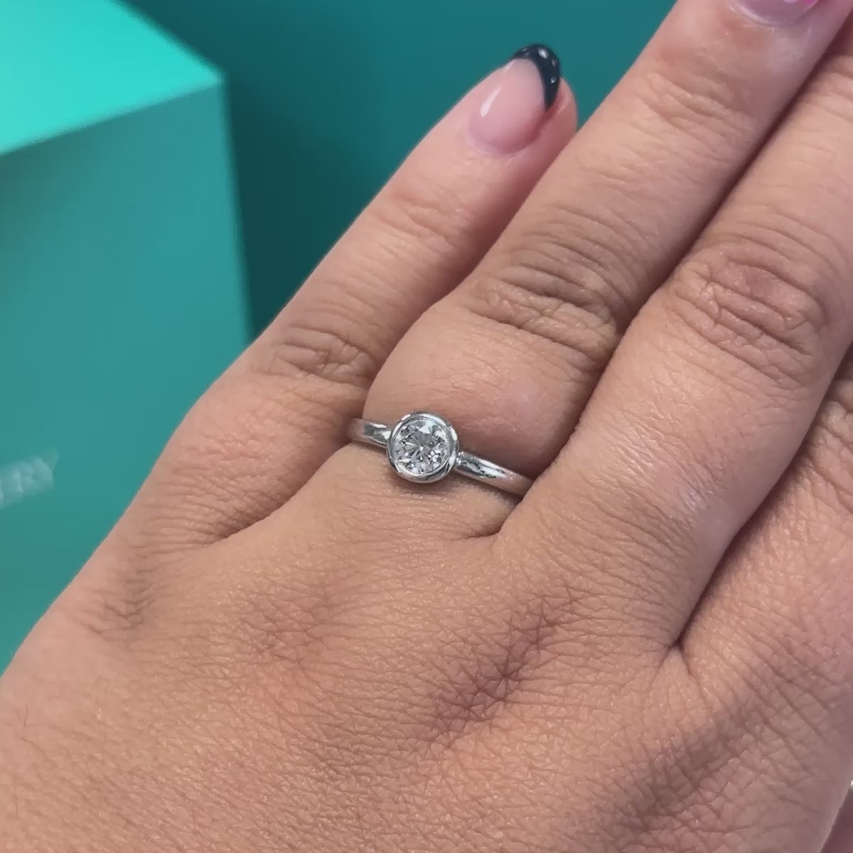 Rubover Set Diamond Solitaire Ring in 18ct White Gold, 0.46ct