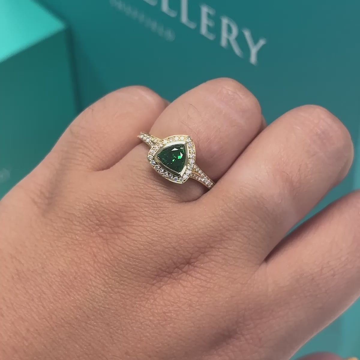 Tsavorite Garnet and Diamond Halo Cluster Ring in 18ct Gold