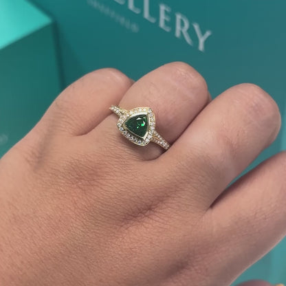 Tsavorite Garnet and Diamond Halo Cluster Ring in 18ct Gold