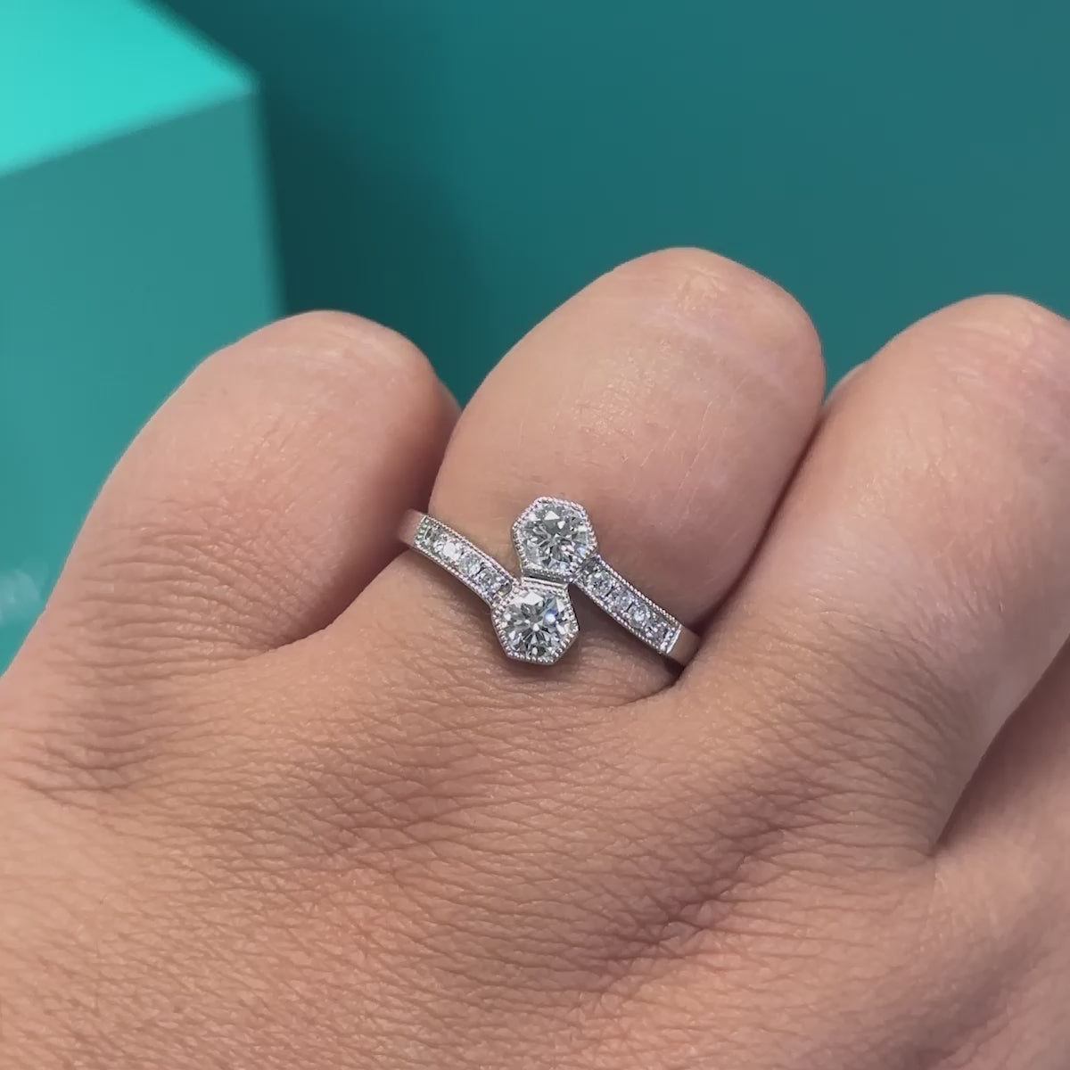 Two Stone Diamond Twist Ring in 18ct White Gold, 0.60ct