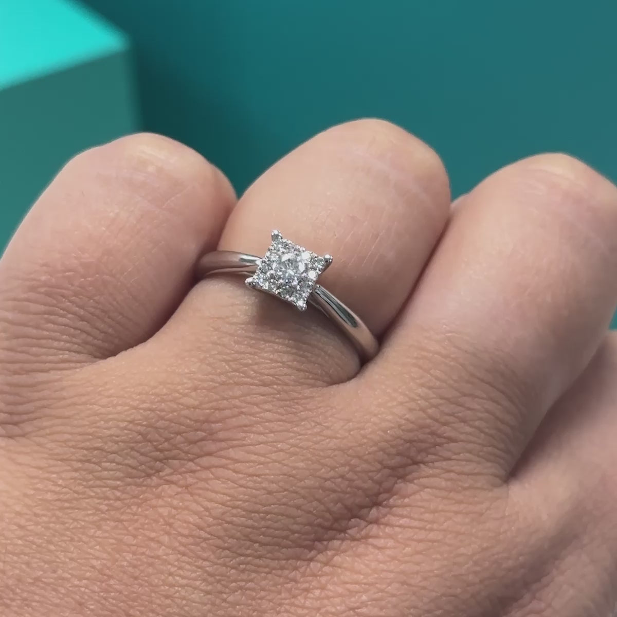 Diamond square cluster ring in 9ct white gold, 0.19ct