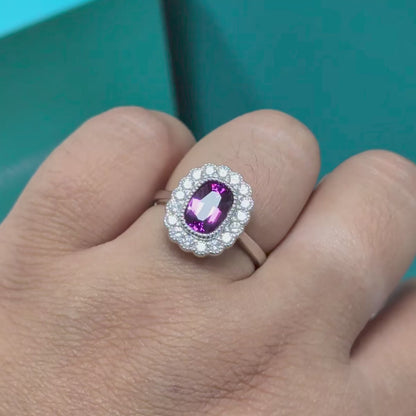 Purple Sapphire &amp; Diamond Edwardian Style Cluster Ring in Platinum, 1.96ct