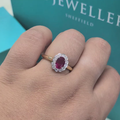 Ruby &amp; Diamond Cluster Ring in 18ct Yellow Gold, 1.35ct