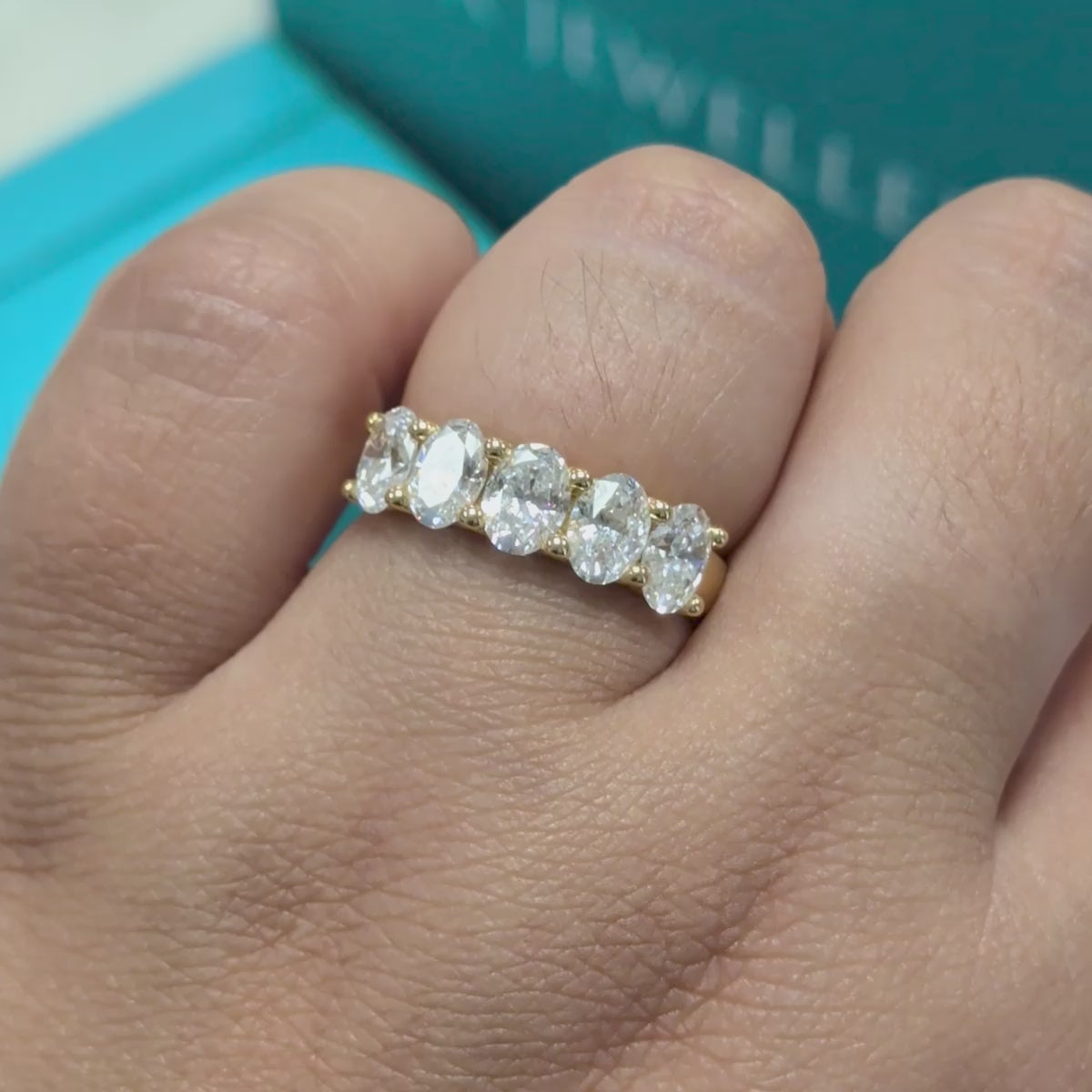 Laboratory Grown Oval Diamond Five Stone Ring in 18ct Yellow Gold, 2.00ct