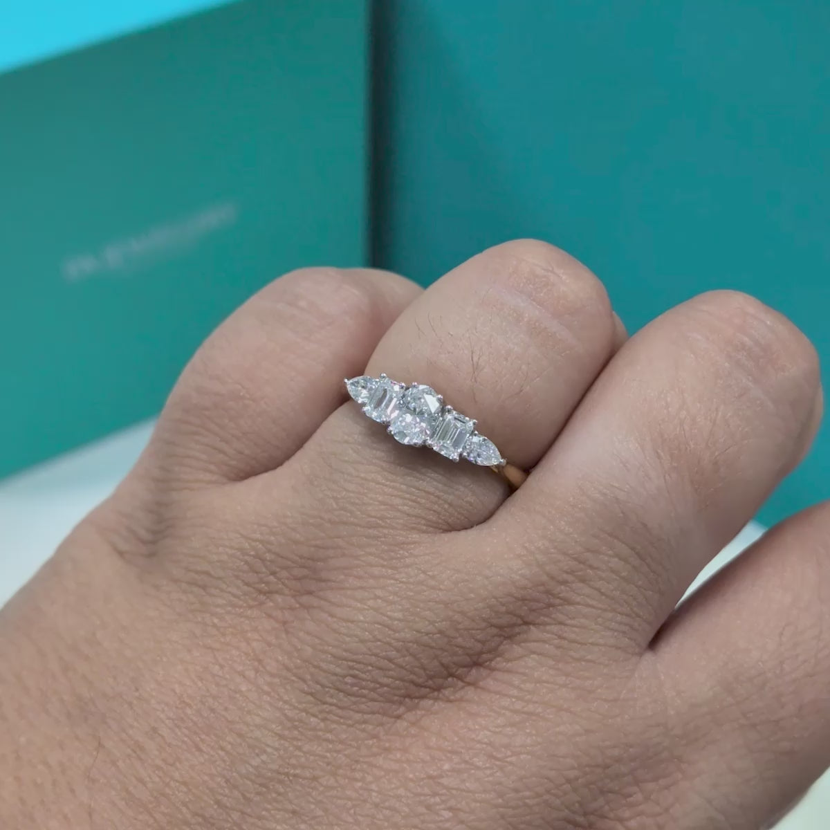 Mixed Cut Diamond Five Stone Engagement Ring in 18ct Yellow Gold &amp; Platinum, 1.00ct