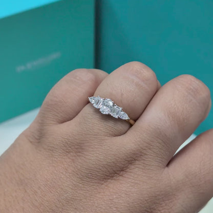 Mixed Cut Diamond Five Stone Engagement Ring in 18ct Yellow Gold &amp; Platinum, 1.00ct