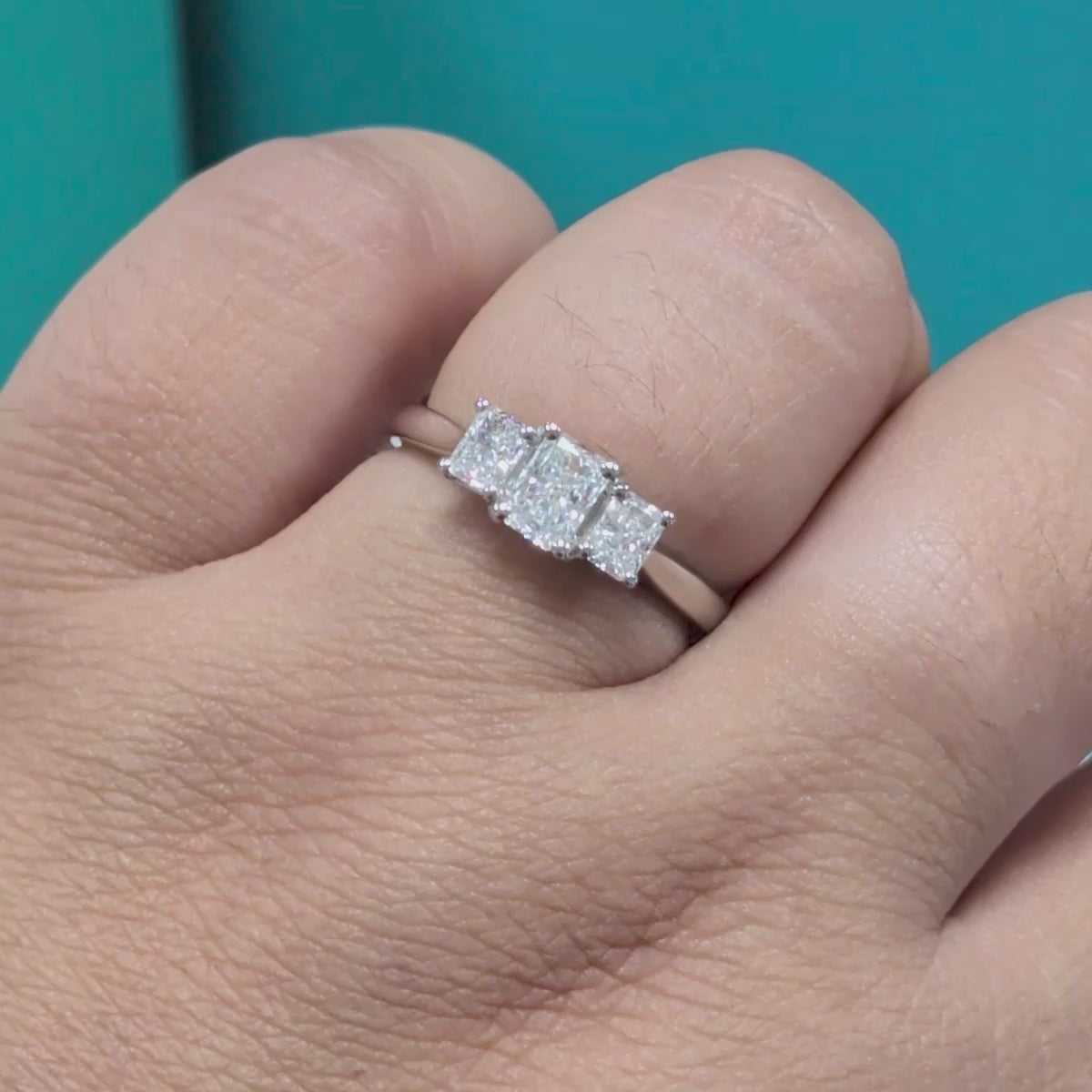 Radiant Cut Diamond Three Stone Engagement Ring in Platinum, 0.80ct
