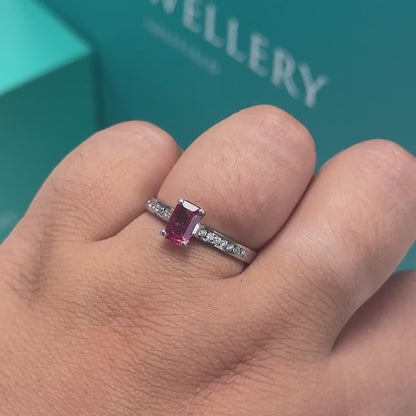 Pink Spinel and Diamond Ring in 18ct White Gold