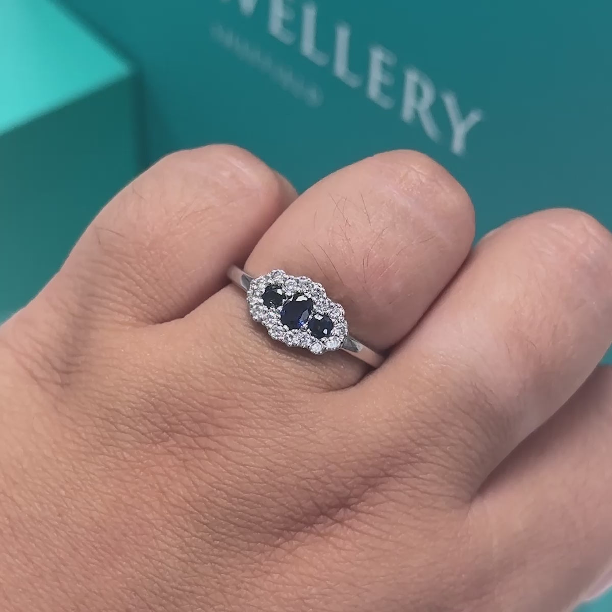 Sapphire and Diamond Cluster Ring in 18ct White Gold