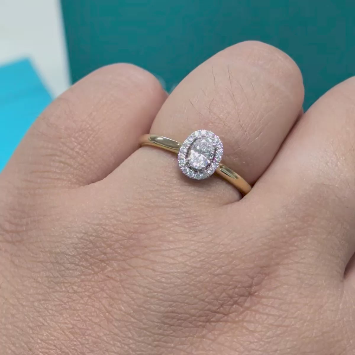 Oval Diamond Halo Engagement Ring in 18ct Yellow Gold, 0.32ct