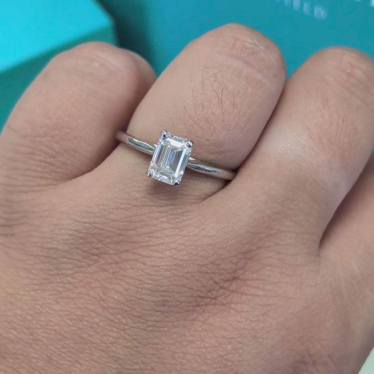 Laboratory Grown Emerald Cut Diamond Solitaire Ring in Platinum, 1.09ct