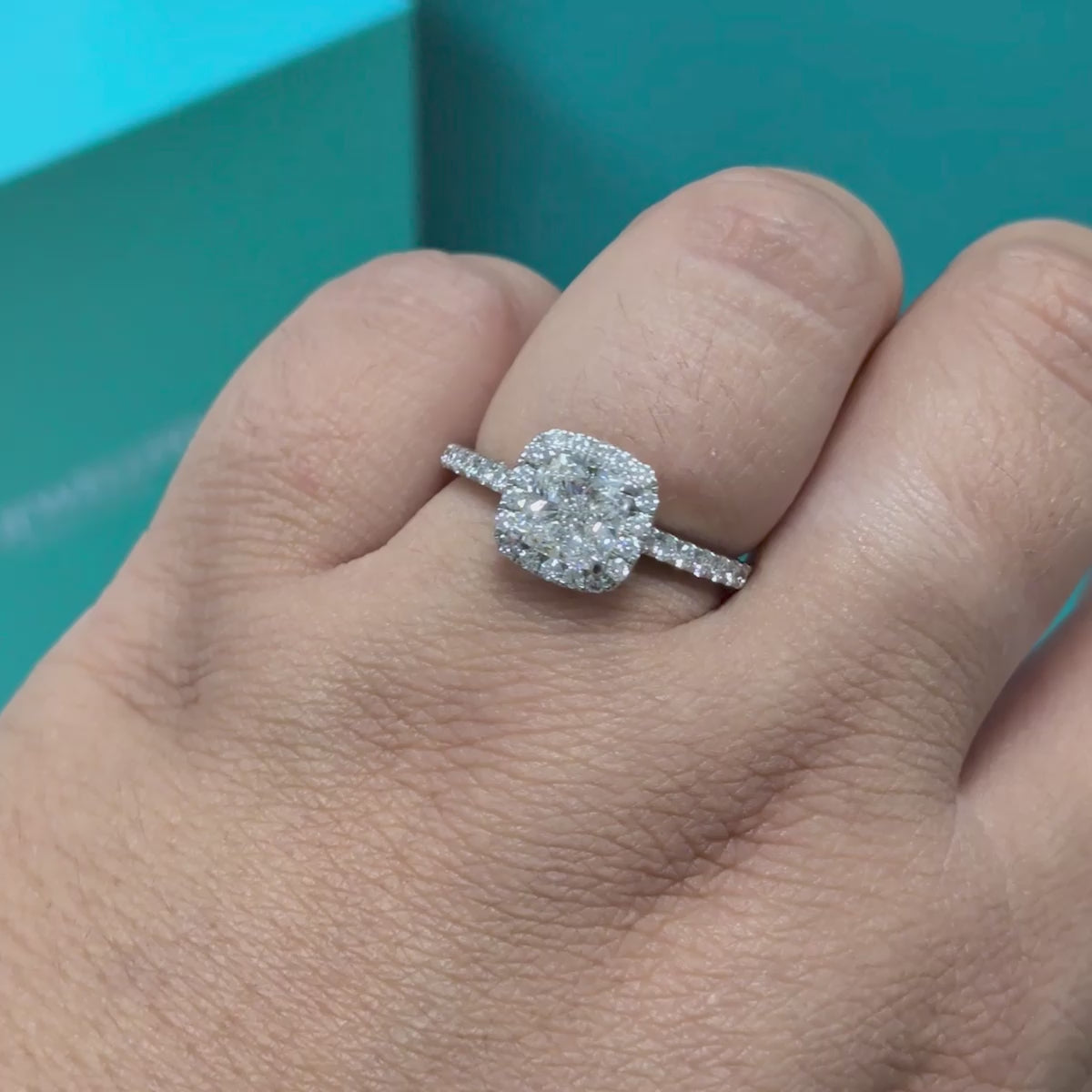 Cushion Shaped Diamond Halo Engagement Ring in Platinum, 1.65ct