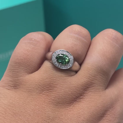 Green Tourmaline and diamond ring in 18ct white gold