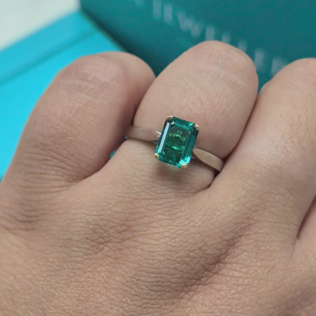 Laboratory Grown Emerald Solitaire Ring with Diamond Detail in Platinum &amp; 18ct Yellow Gold, 1.54ct