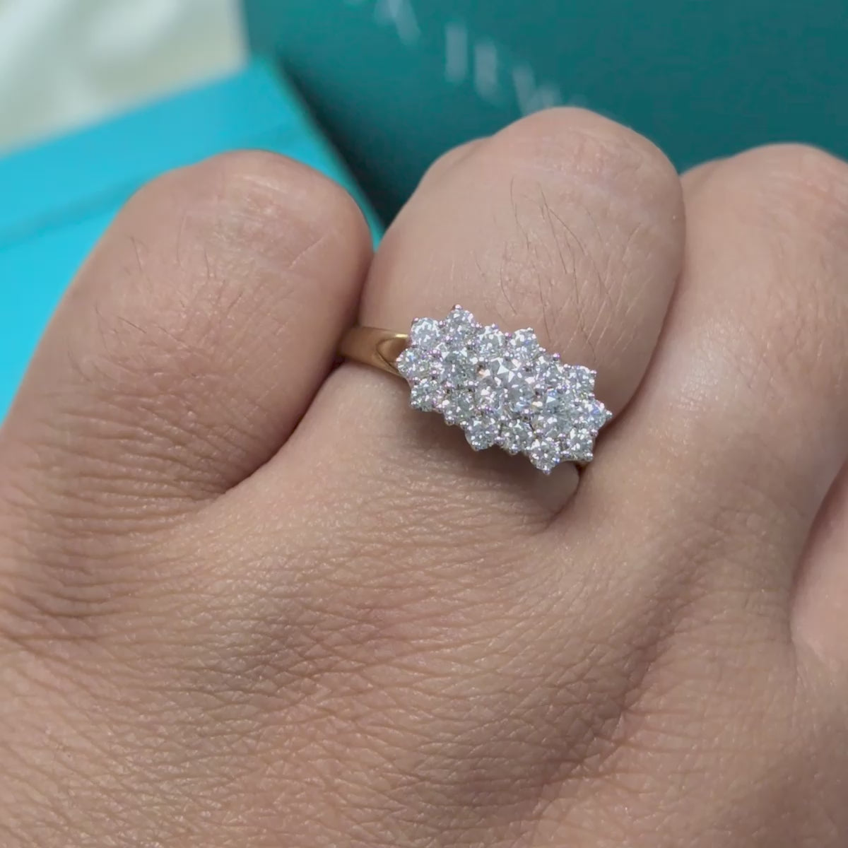 Diamond Elongated Cluster Engagement Ring in 9ct Yellow Gold, 0.98ct