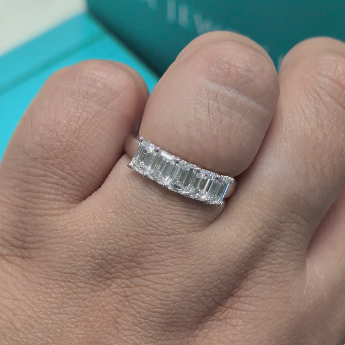 Laboratory Grown Emerald Cut Diamond Five Stone Ring in Platinum, 2.00ct