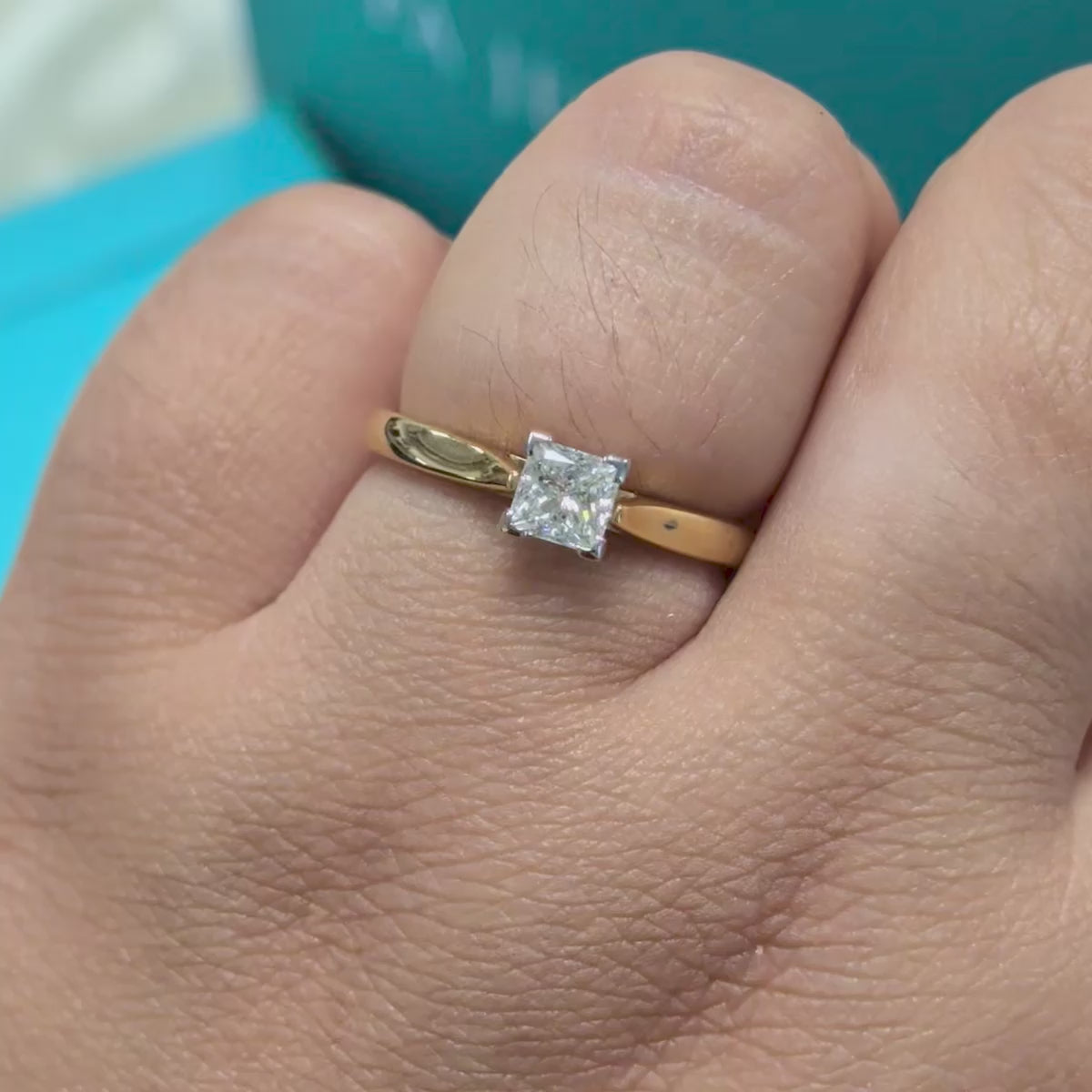 Princess Cut Diamond Solitaire Engagement Ring in 18ct Yellow Gold &amp; Platinum, 0.46ct