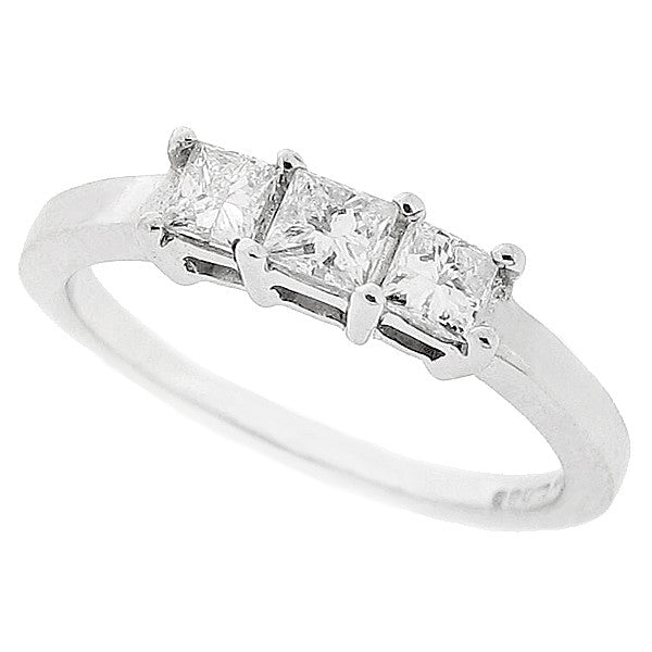 Princess cut diamond three stone ring in 18ct white gold, 0.51ct