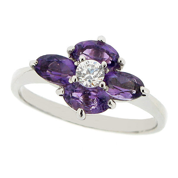 Ring - Amethyst and cubic zirconia cluster ring in 9ct white gold  - PA Jewellery