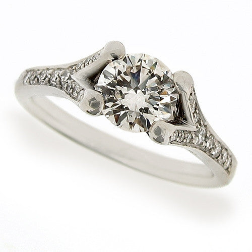 Ring - Diamond solitaire ring with diamond set shoulders in platinum, 1.15ct.  - PA Jewellery